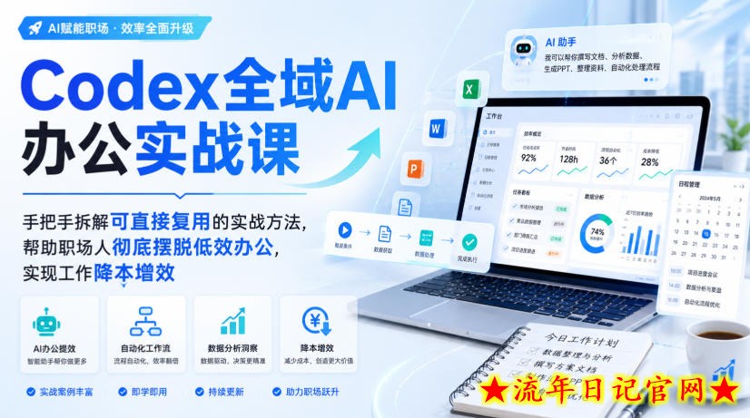 Codex全域AI办公实战课，手把手拆解可直接复用的实战方法，帮助职场人彻底摆脱低效办公，实现工作降本增效-流年日记