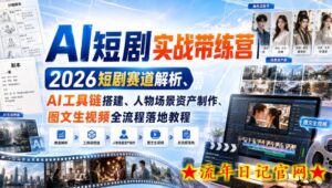 AI短剧实战带练营｜2026短剧赛道解析、AI工具链搭建、人物场景资产制作、图文生视频全流程落地教程-流年日记
