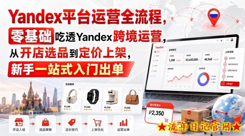 Yandex平台运营全流程，零基础吃透Yandex跨境运营，从开店选品到定价上架，新手一站式入门出单-流年日记