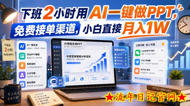 下班2小时用AI一键做PPT，免费接单渠道，小白直接月入1W【揭秘】-流年日记