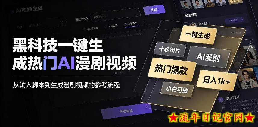 黑科技一键生成热门AI漫剧视频，十秒钟即可搞定，小白也能日入1k+【揭秘】-流年日记