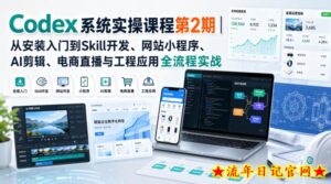 Codex系统实操课程第2期｜从安装入门到Skill开发、网站小程序、AI剪辑、电商直播与工程应用全流程实战-流年日记