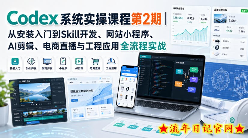 Codex系统实操课程第2期｜从安装入门到Skill开发、网站小程序、AI剪辑、电商直播与工程应用全流程实战-流年日记
