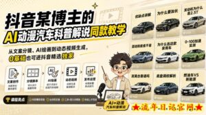 抖音某博主的AI动漫汽车科普解说同款教学，从文案分镜、AI绘画到动态视频生成，0基础解锁抖音精选独家收益-流年日记