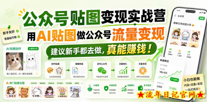 公众号贴图变现实战营,用AI贴图做公众号流量变现,建议新手都去做,真能賺钱!-流年日记
