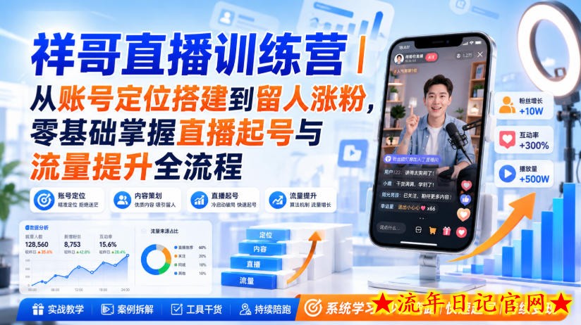 祥哥直播训练营|从账号定位搭建到留人涨粉,零基础掌握直播起号与流量提升全流程-流年日记