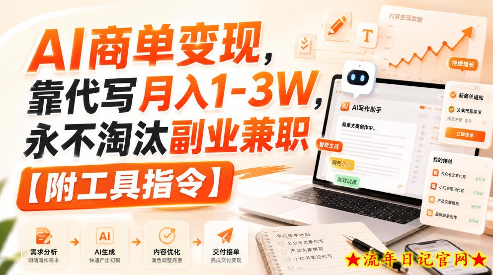 AI商单变现，靠代写月入1-3W，永不淘汰副业兼职【附工具指令】【揭秘】