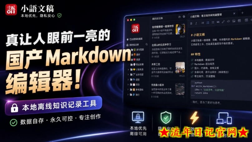 让人眼前一亮的国产Markdown编辑器！本地离线高性能知识记录工具，免费免登录使用小语文稿