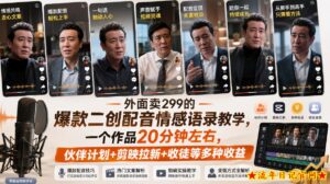 外面卖299的爆款二创配音情感语录教学,一个作品20分钟左右,伙伴计划+剪映拉新+收徒等多种收益-流年日记