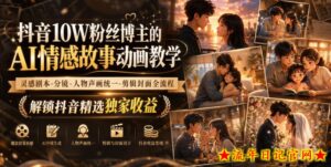 抖音10W粉丝博主的AI情感故事动画教学,灵感剧本‑分镜‑人物声画统一‑剪辑封面全流程,解锁抖音精选独家收益-流年日记