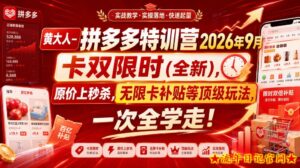 黄大人-拼多多特训营2026年9月,卡双限时(全新),原价上秒杀,无限卡补贴等顶级玩法,一次全学走!-流年日记