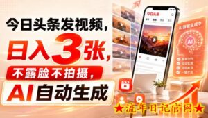 今日头条发视频，日入3张，不露脸不拍摄，AI自动生成-流年日记