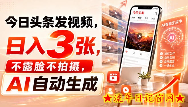今日头条发视频，日入3张，不露脸不拍摄，AI自动生成