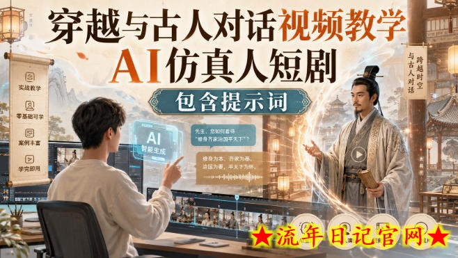 穿越与古人对话视频教学，AI仿真人短剧，包含提示词