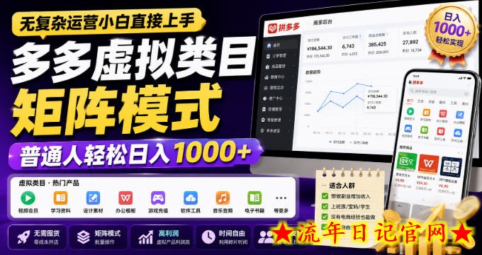 无复杂运营小白直接上手，多多虚拟类目矩阵模式，普通人轻松日入1000+【揭秘】