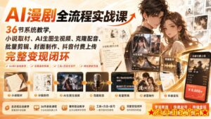 AI漫剧全流程实战课|36节系统教学,小说取材、AI生图生视频、克隆配音、批量剪辑、封面制作、抖音付费上传完整变现闭环-流年日记