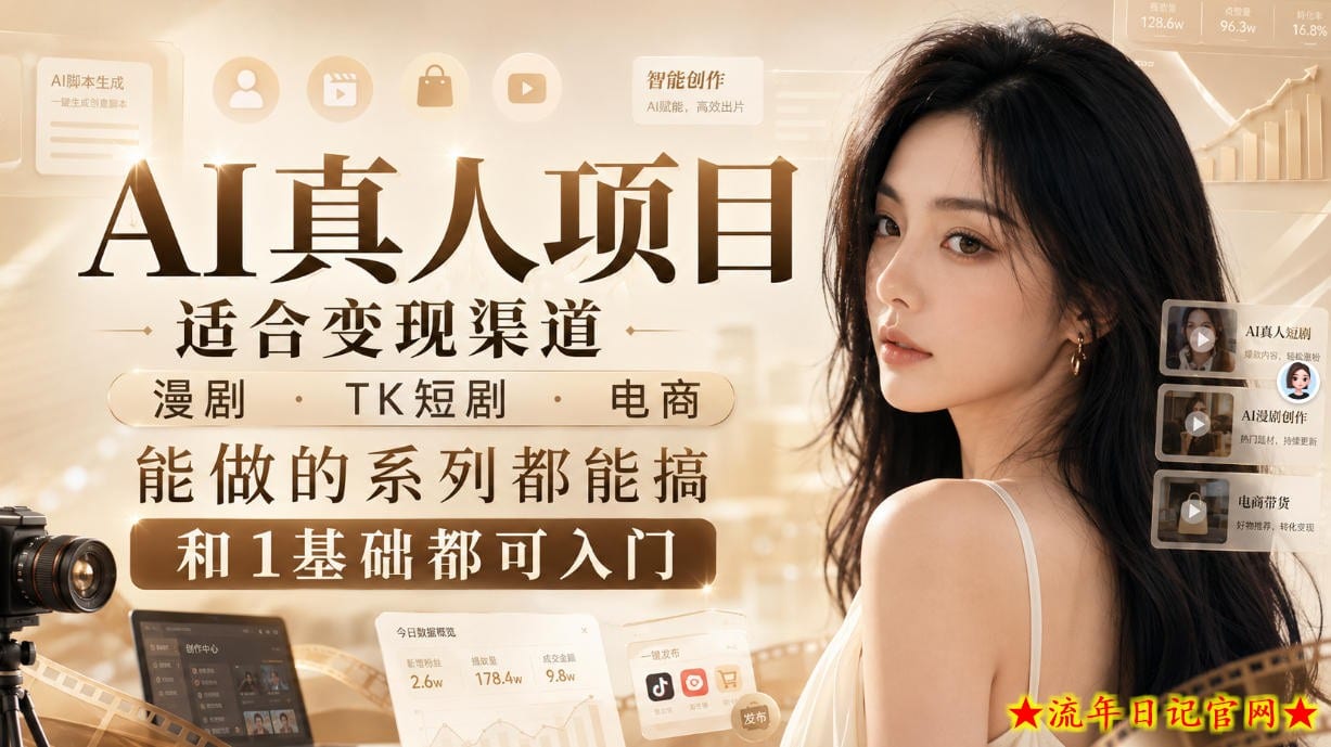 AI真人项目，适合变现渠道，漫剧，TK短剧，电商，能做的系列都能搞，0和1基础都可入门