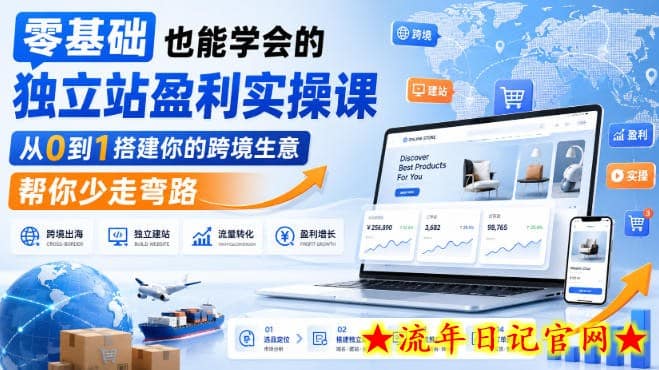 零基础也能学会的独立站盈利实操课，从0到1搭建你的跨境生意，帮你少走弯路-流年日记