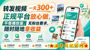 转发视频一天300+，正规平台放心做，不看播放量，无粉丝要求，随时随地拿收益【揭秘】-流年日记