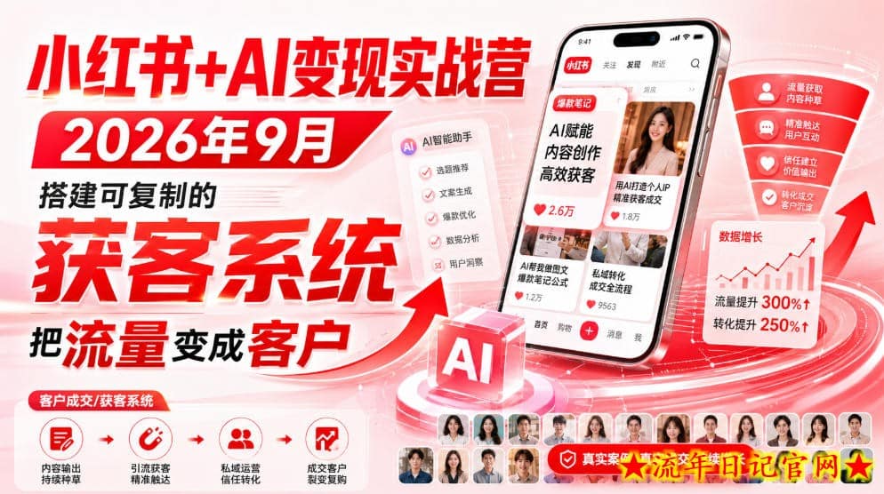 小红书+AI变现实战营2026年9月，搭建可复制的获客系统，把流量变成客户！