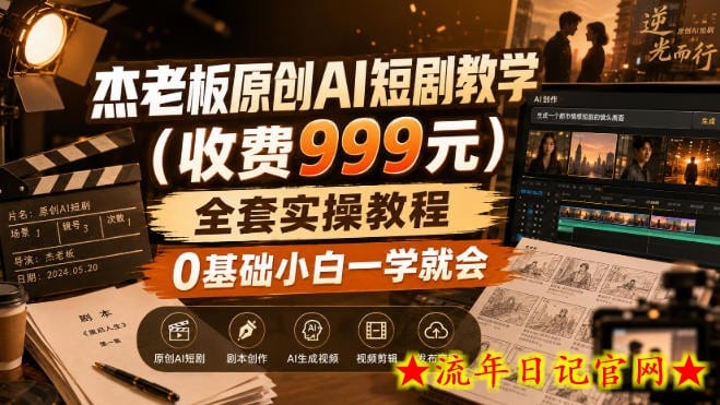 杰老板原创AI短剧教学（收费999元），全套实操教程，0基础小白一学就会，非搬运技术