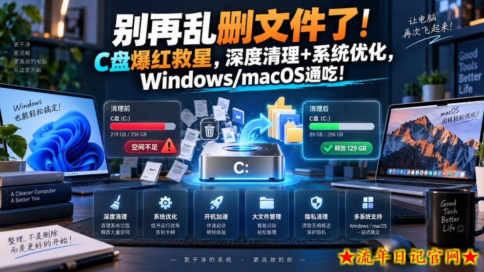 别再乱删文件了！C盘爆红救星，深度清理+系统优化，Windows/macOS通吃！