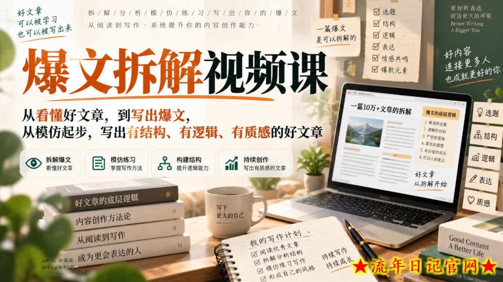 爆文拆解视频课,从看懂好文章,到写出爆文,从模仿起步,写出有结构、有逻辑、有质感的好文章-流年日记