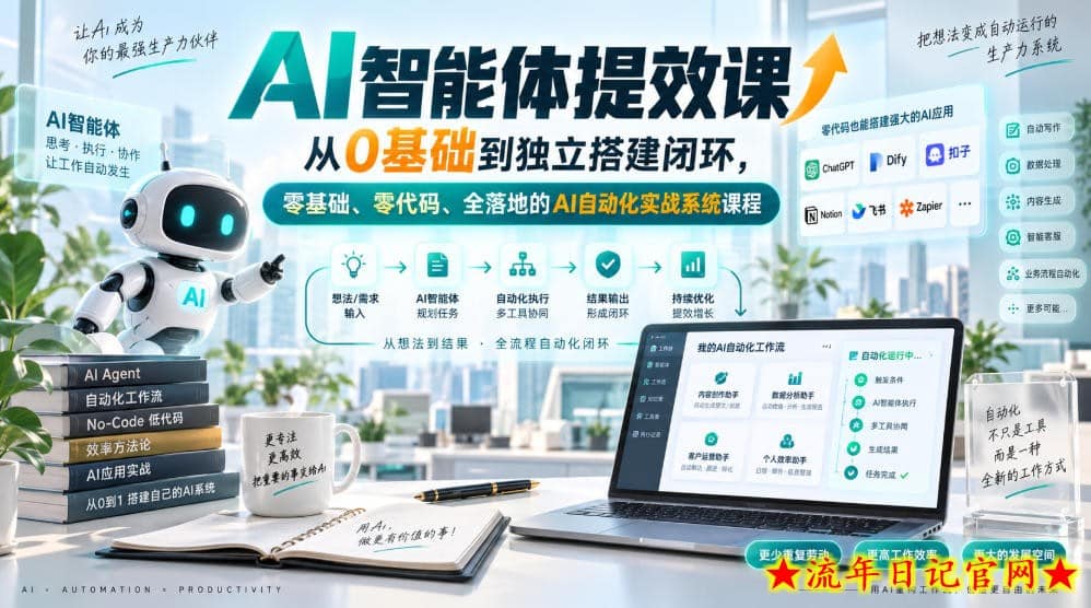 AI智能体提效课,从0基础到独立搭建闭环,零基础、零代码、全落地的AI自动化实战系统课程-流年日记