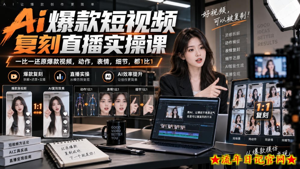 天诺老吴Ai爆款短视频复刻直播实操课，一比一还原爆款视频，动作，表情，细节，都1比1-流年日记