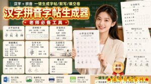 学习神器，汉字拼音字帖生成器，汉字+拼音 一键生成字帖/默写/填空卷，支持词组、成语，老师、家长必备-流年日记
