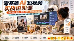 零基础AI短视频实战进阶课，覆盖服饰、鞋包、零食、首饰、宠物多品类实操，一站式打通AI短视频从制作到变现的完整闭环-流年日记