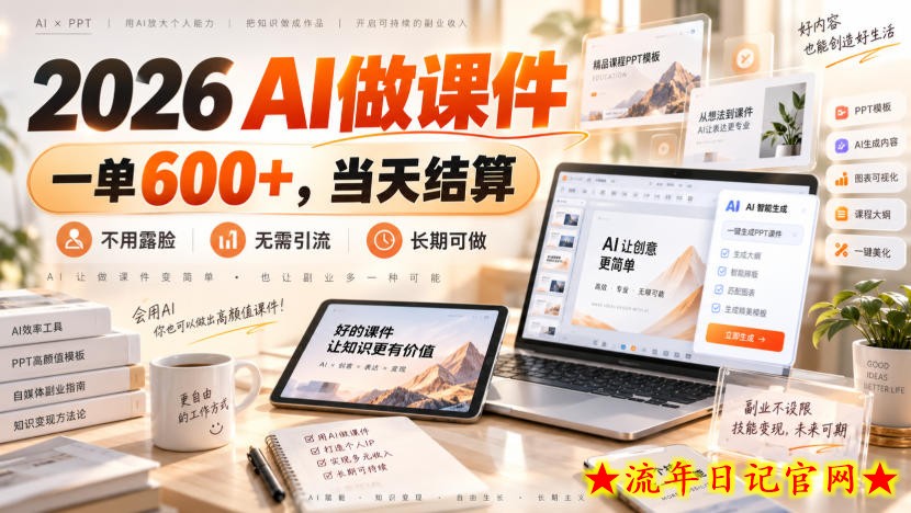 2026 AI做课件，一单600+，当天结算，不用露脸，无需引流，长期可做【揭秘】-流年日记