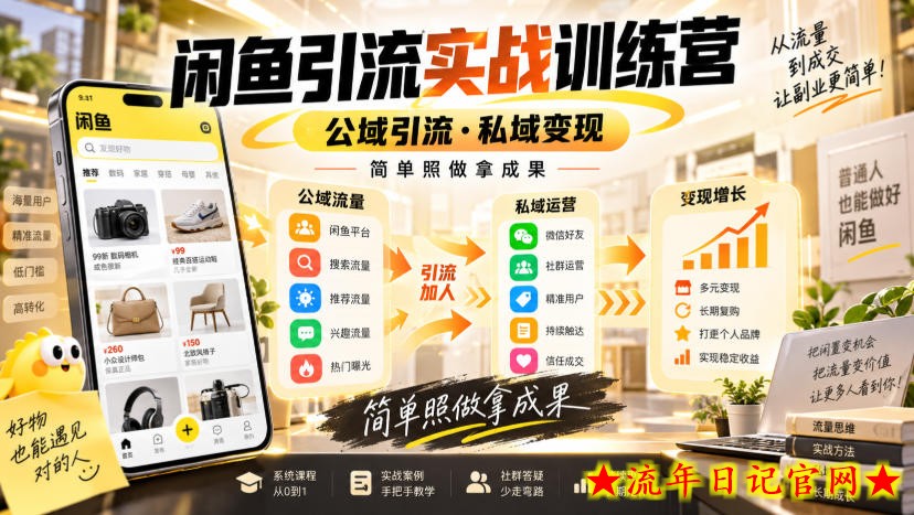 闲鱼引流实战训练营，公域引流·私域变现，简单照做拿成果-流年日记