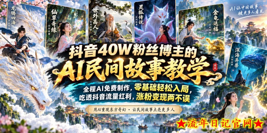 抖音40W粉丝博主的AI民间故事教学，全程AI免费制作，零基础轻松入局，吃透抖音流量红利，涨粉变现两不误