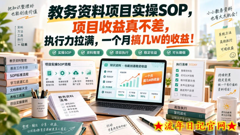 教务资料项目实操SOP，项目收益真不差，执行力拉满，一个月搞几W的收益