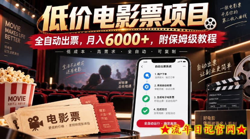 低价电影票项目，全自动出票，月入6000+，附保姆级教程【揭秘】-流年日记