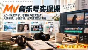 AI MV音乐号实操课，从0-1深度学习，零基础AI图文生成、人像精修、分镜剪辑、起号变现实战教程-流年日记