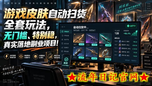 游戏皮肤自动扫货全套玩法，无门槛、特别稳，真实落地副业项目！【揭秘】