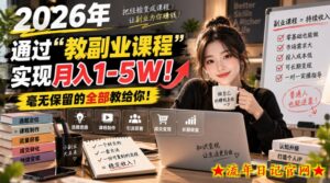 2026年通过“教副业课程”实现月入1-5W！毫无保留的全部教给你！【揭秘】-流年日记