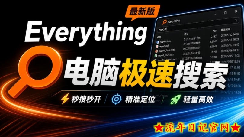 Everything最新版，电脑极速搜索！最佳电脑文件搜索工具，几秒检索几百G的文件，必装电脑应用-流年日记