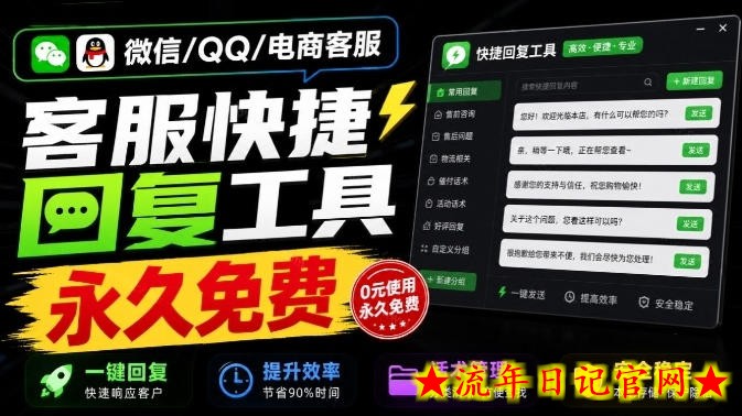 微信/QQ/电商客服快捷回复工具,支持多平台话术库与一键发送,永久免费,使用简单!易歪歪-流年日记