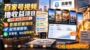 百家号视频撸收益项目(付费3k的项目),靠播放量賺钱,起号速度快,不死号,可以矩阵操作-流年日记