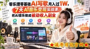 零乐理零基础AI写歌月入过1W，7天AI音乐变现实战课，把AI音乐做成被动收入副业-流年日记