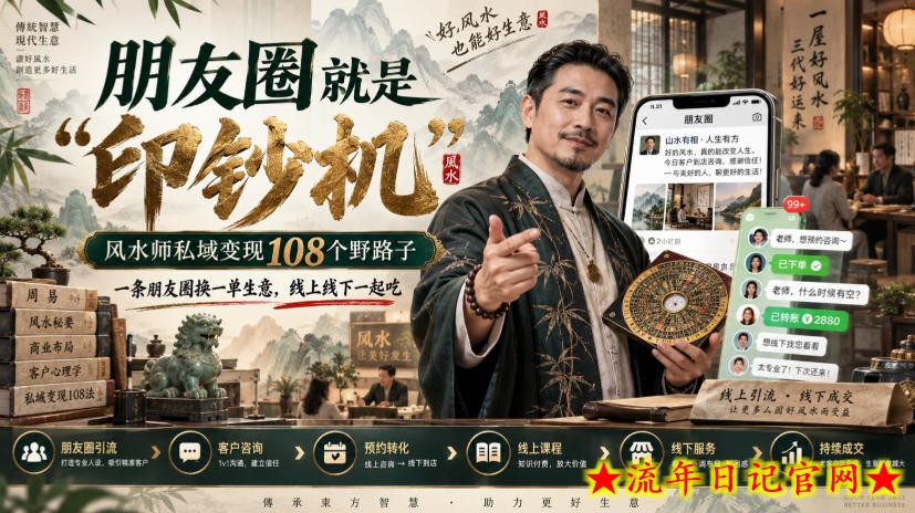 朋友圈就是“印钞机”，风水师私域变现108个野路子，一条朋友圈换一单生意，线上线下一起吃【文档】-流年日记