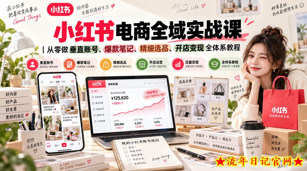 小红书电商全域实战课｜从零做垂直账号、爆款笔记、精细选品、开店变现全体系教程-流年日记