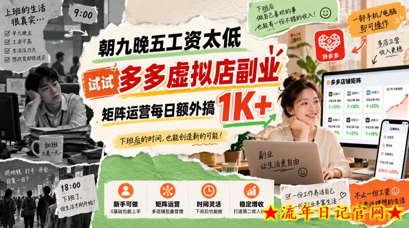 朝九晚五工资太低，试试多多虚拟店副业，矩阵运营每日额外搞1K+【揭秘】-流年日记