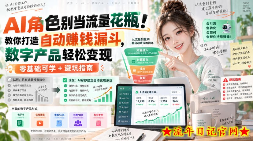 AI角色别当流量花瓶！教你打造自动賺钱漏斗，数字产品轻松变现（零基础可学+避坑指南）【原创双语字幕】-流年日记