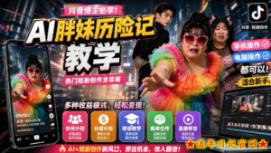 抖音博主的AI胖妹历险记教学，伙伴计划+分成计划+收徒+商单等多种收益，适合新手，手机电脑都可以操作-流年日记