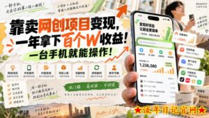 靠卖网创项目变现，一年拿下百个W收益！一台手机就能操作！【揭秘】-流年日记