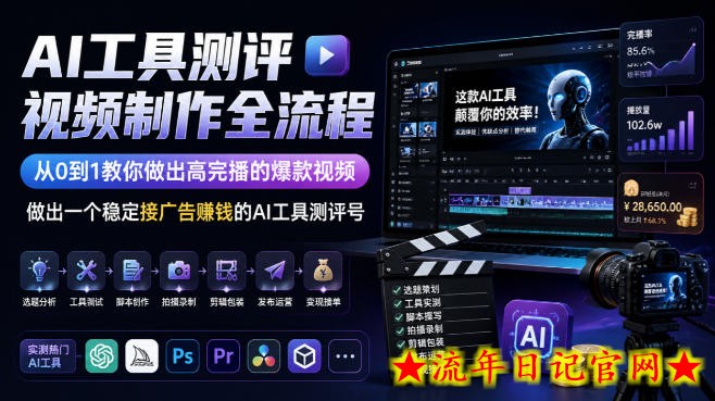 AI工具测评视频制作全流程，从0到1教你做出高完播的爆款视频，做出一个稳定接广告賺钱的AI工具测评号-流年日记